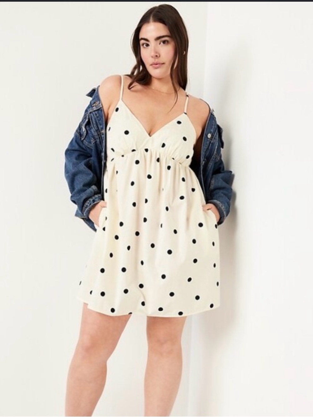 Old Navy Cream Mini Dress with Black Polka Dots